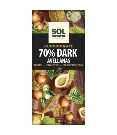 Chocolate Negro 70 Avellanas SinGluten Bio Vegan 70g Solnatural
