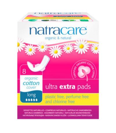 Compresa Ultra Extra Larga Alas Plegada Vegan 8 Natracare
