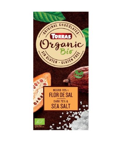 Chocolate Negro 70 Cacao con Flor de Sal SinGluten Bio Vegan 100g Torras