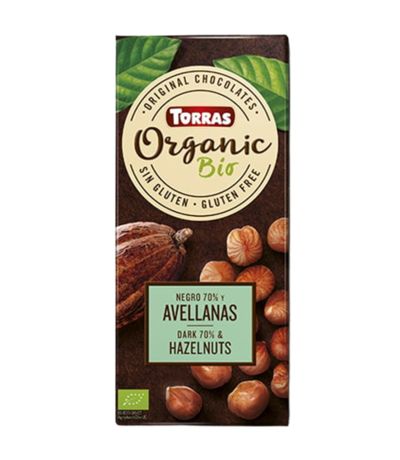 Chocolate Negro 70 Cacao con Avellanas SinGluten Bio 100g Torras