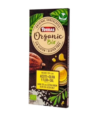 Chocolate Negro 70 Cacao con Aceite de Oliva y Flor de Sal SinGluten Bio Vegan 100g Torras