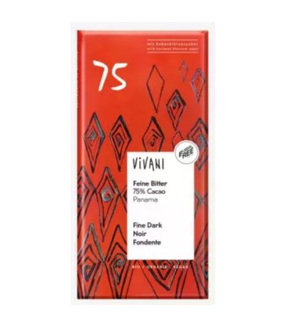 Chocolate Negro 75 Cacao con Azucar de Coco Bio Vegan 80g Vivani