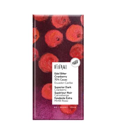 Chocolate Negro Superior con Trozos de Arandanos Bio Vegan 100g Vivani