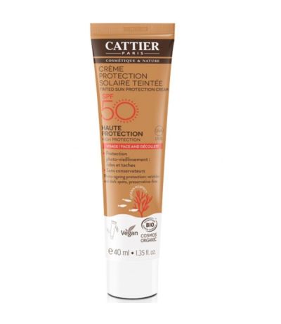 Crema Solar con Color SPF50 Cara y Escote Bio Vegan 40ml Cattier