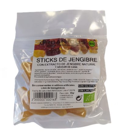 Golosinas Sticks Jengibre SinGluten Bio 80g Organicus