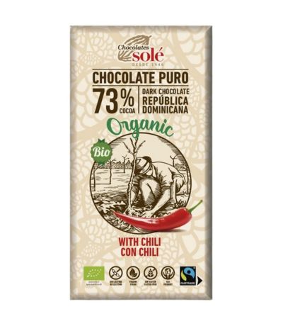 Chocolate Negro 73 con Chili SinGluten Bio Vegan 100g Chocolates Sole
